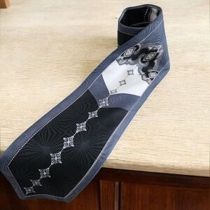 I. Ashmani Tie blue-gray, white and black Shimmering Design (B)